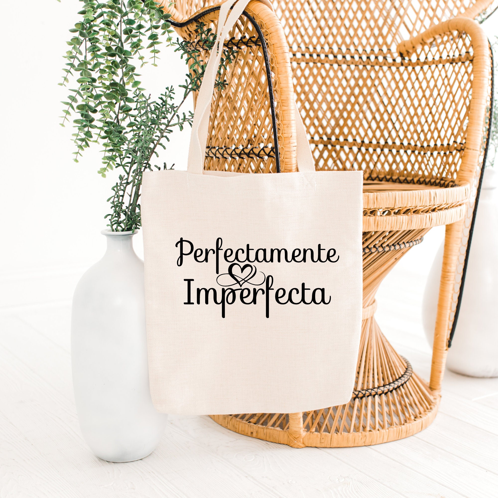 Perfectamente Imperfecta, Cute tote bag, Natural color, Canvas tote,  Personalized Grocery Bag, Reusable bag, Gift for Her, Spanish saying