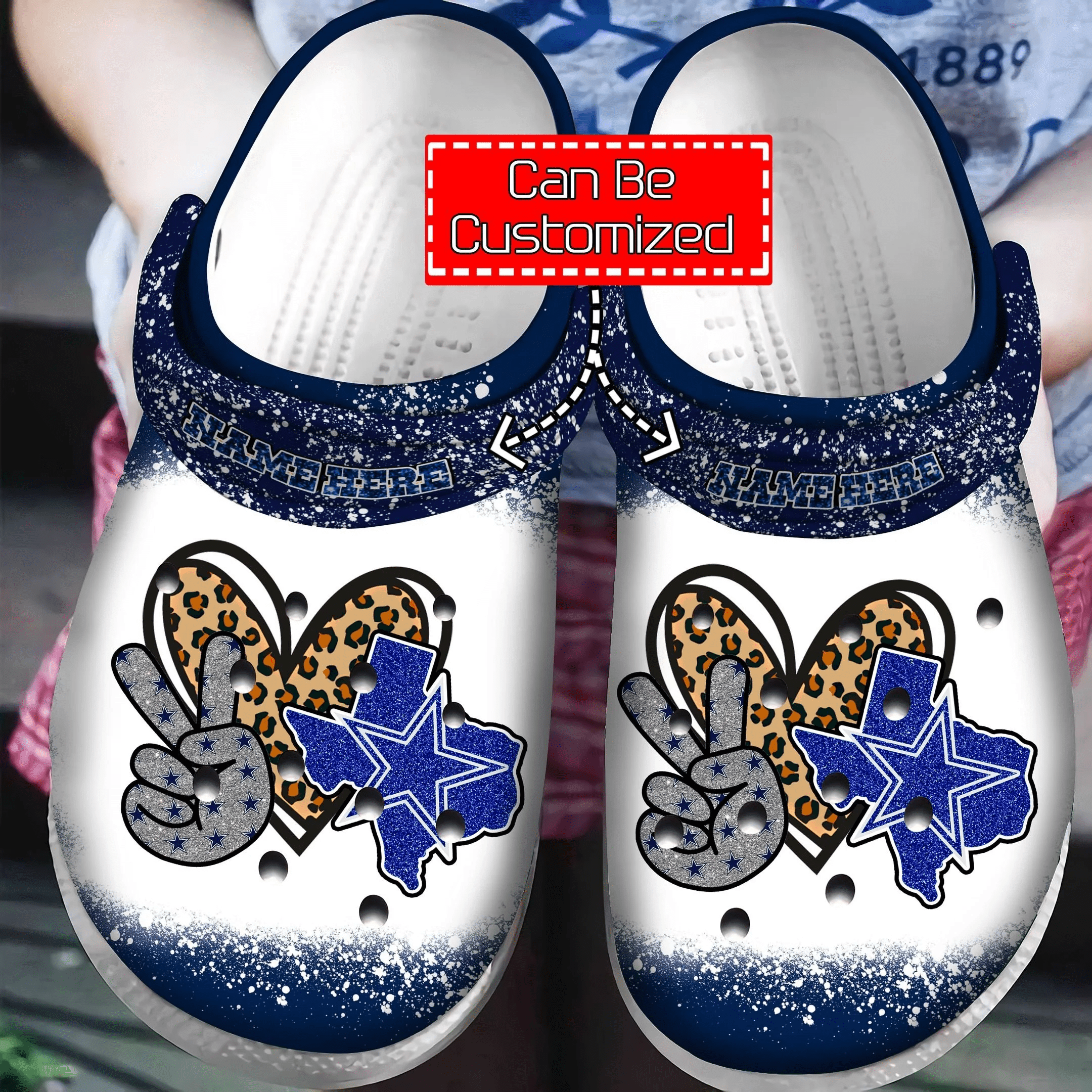 Peace Love Dallas Cowboys Glitter Leopard Custom Name Crocss Clog Comfortable Shoes Ver512