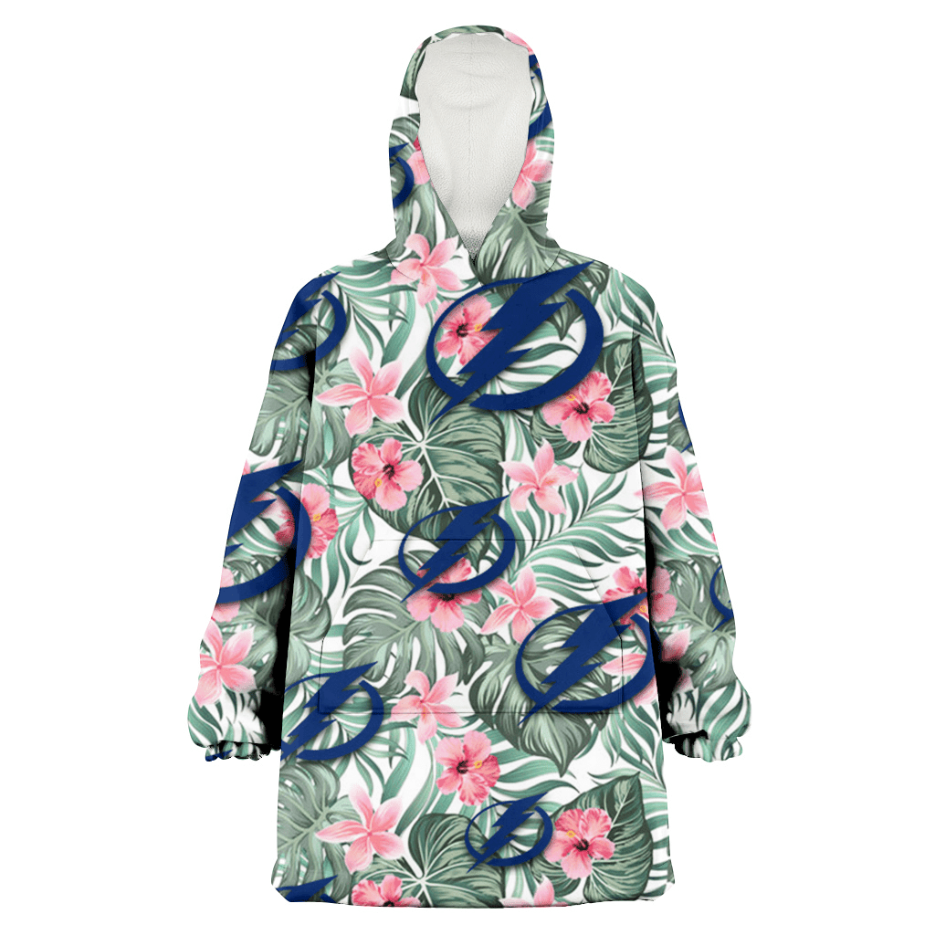 Tampa Bay Lightning Pink Hibiscus Porcelain Flower Tropical Leaf White Background 3D Printed Hoodie Blanket Snug Hoodie