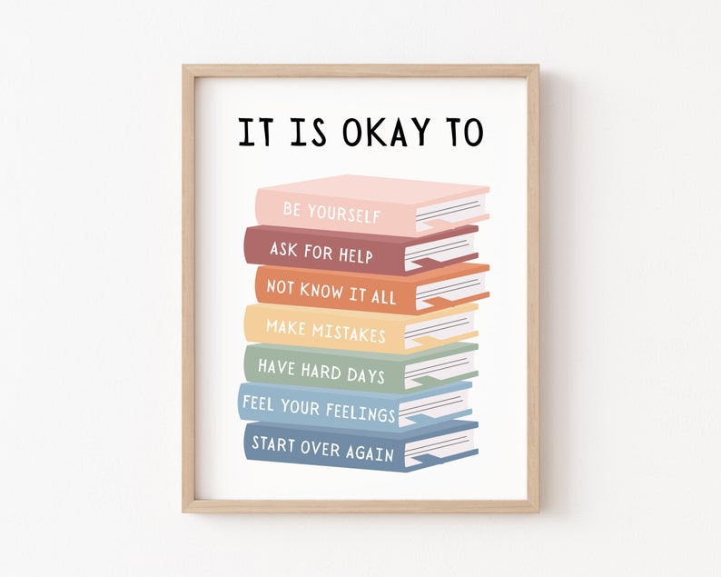 It’s Okay to Not be Okay Poster, Motivational Kids Art, Classroom Posters Quotes, Educational Wall Art, Be Yourself, Playroom Wall Art Decor