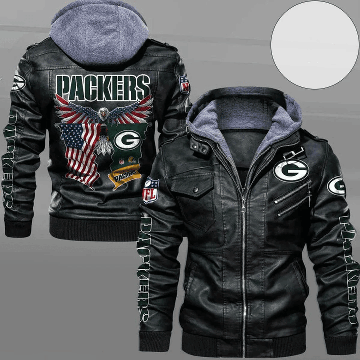 Green Bay Packers American Eagle Zip Leather Jacket With Hood