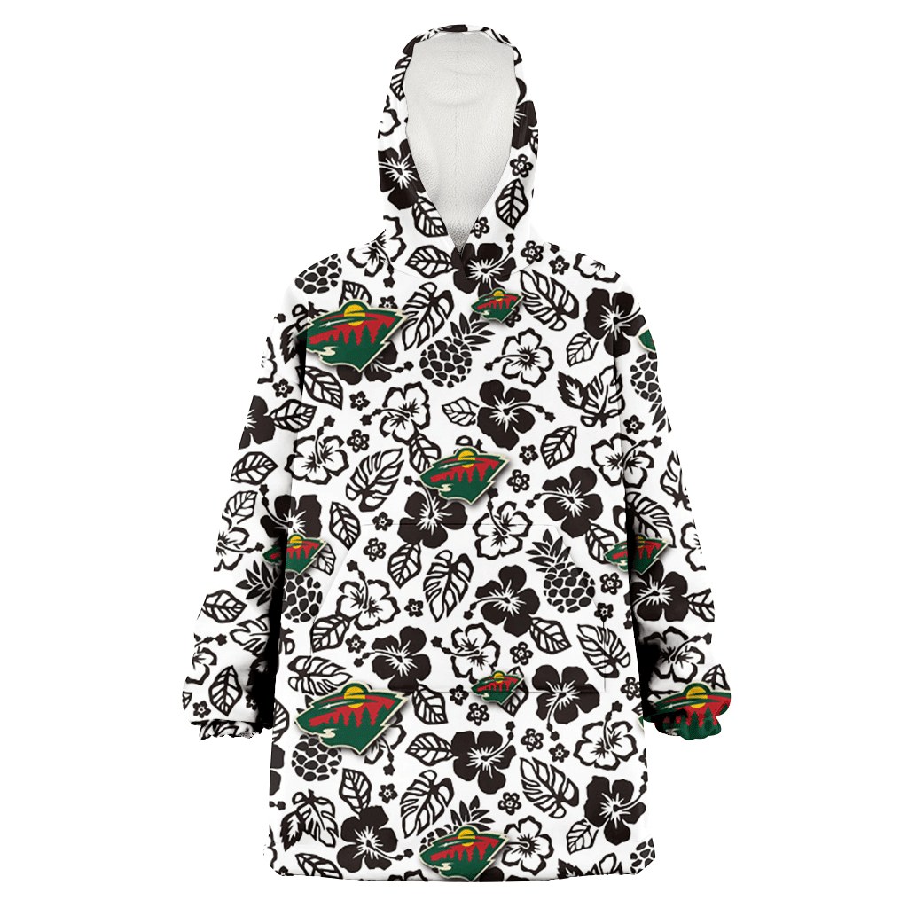 Minnesota Wild Black And White Hibiscus Leaf White Background 3D Printed Hoodie Blanket Snug Hoodie