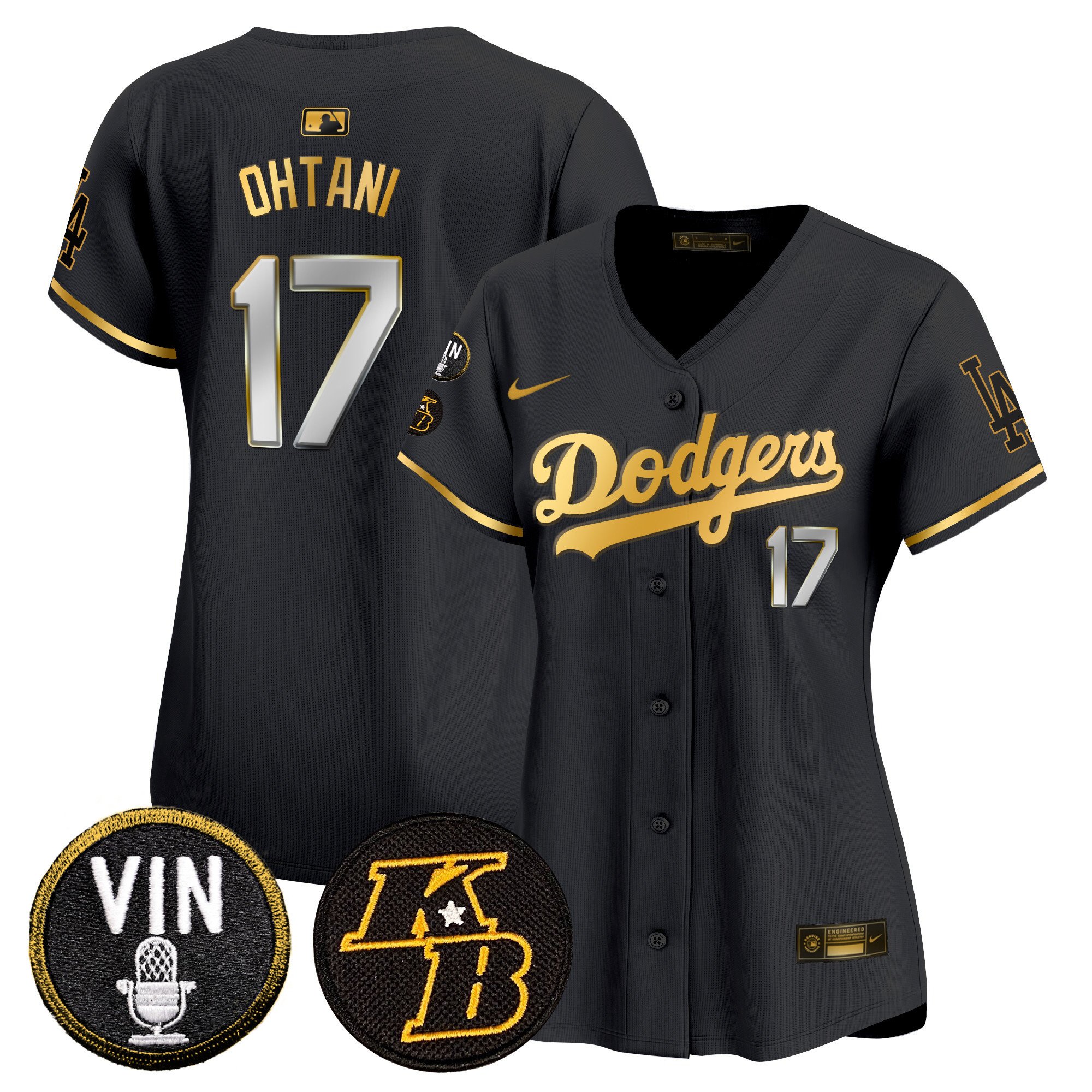 Women’S Dodgers Vin & Kobe Patch Gold Trim Vapor Premier Limited Jersey – All Stitched