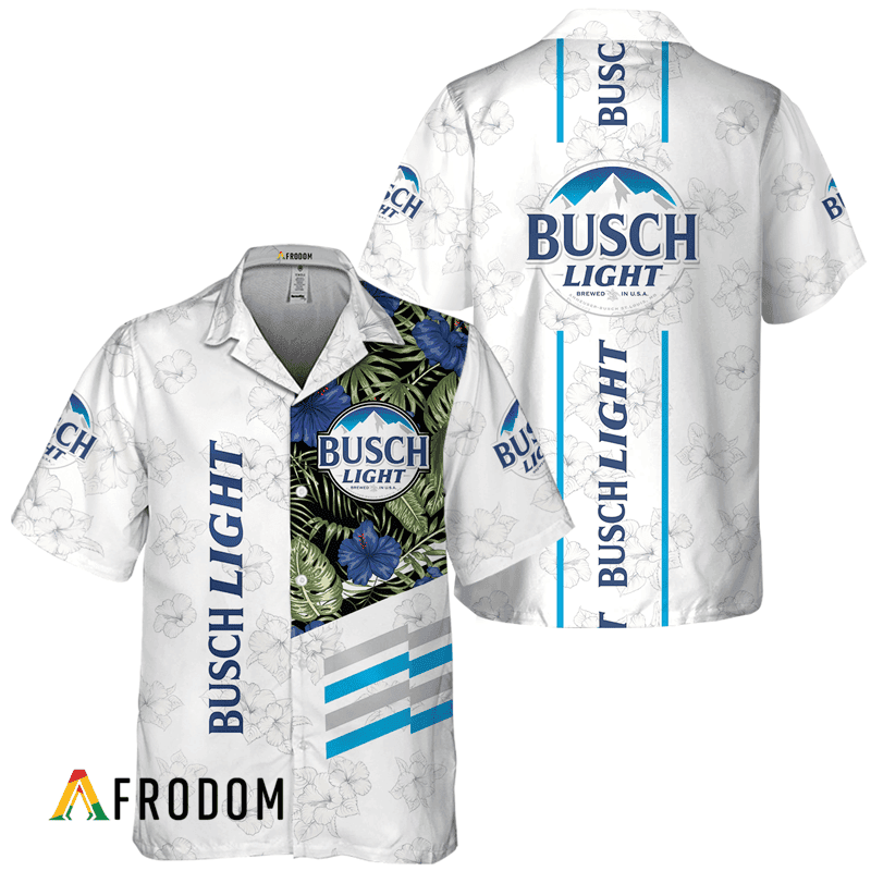 Busch Light White Tropical Flower Hawaiian Shirt
