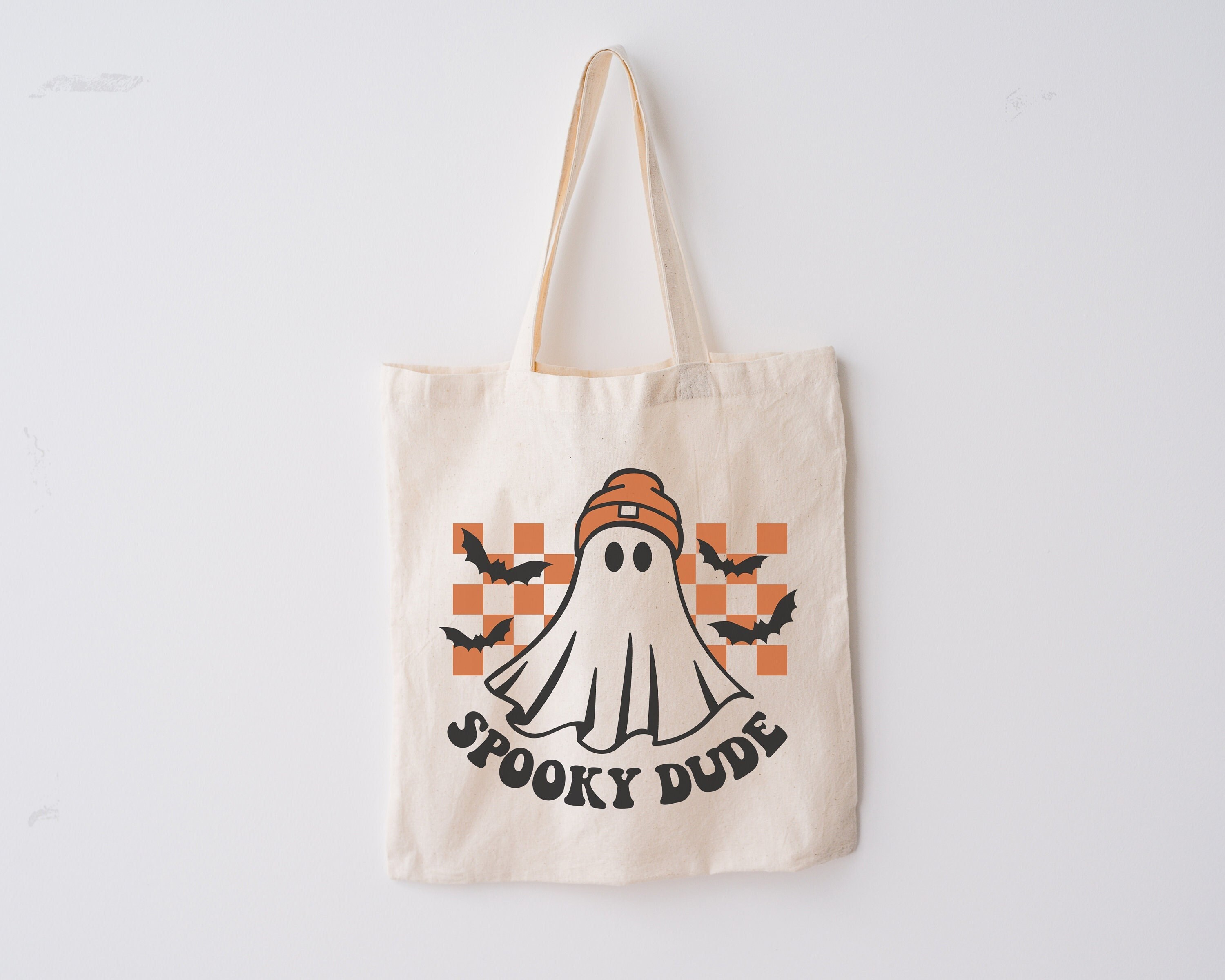 Halloween Tote Bag Trick or Treat Bag Halloween Trick or Treat Bag Halloween Candy Bag Halloween Tote Bag Canvas Ghost Tote Bag Spooky Dude