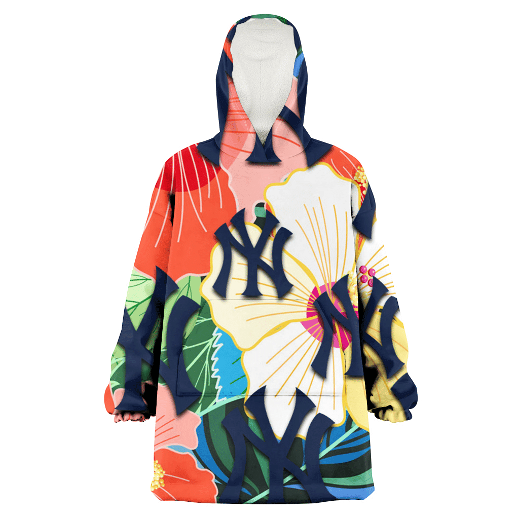 New York Yankees Orange White Tropical Hibiscus Green Leaf 3D Printed Hoodie Blanket Snug Hoodie