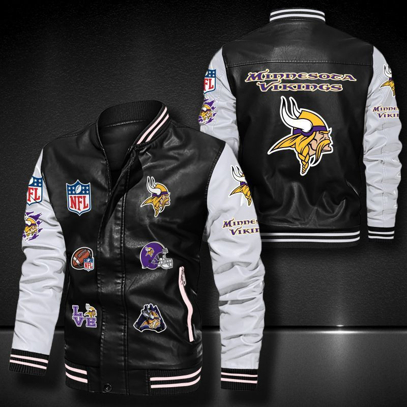 Minnesota Vikings Leather Varsity Jacket Bomber Coat