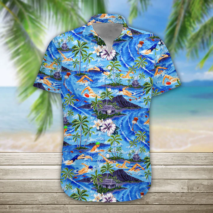 Men's Hawaiian Shirt, Swimming Hawaii Shirt, Hawaiian Shirts for Men Short Sleeve Aloha Beach Shirt HO1094  - Foxyshop Fashion