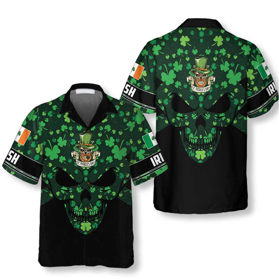 St Patrick’S Day Skull Hawaiian Shirt, St. Patricks Day Shirt, Cool St Patrick’S Day Gift