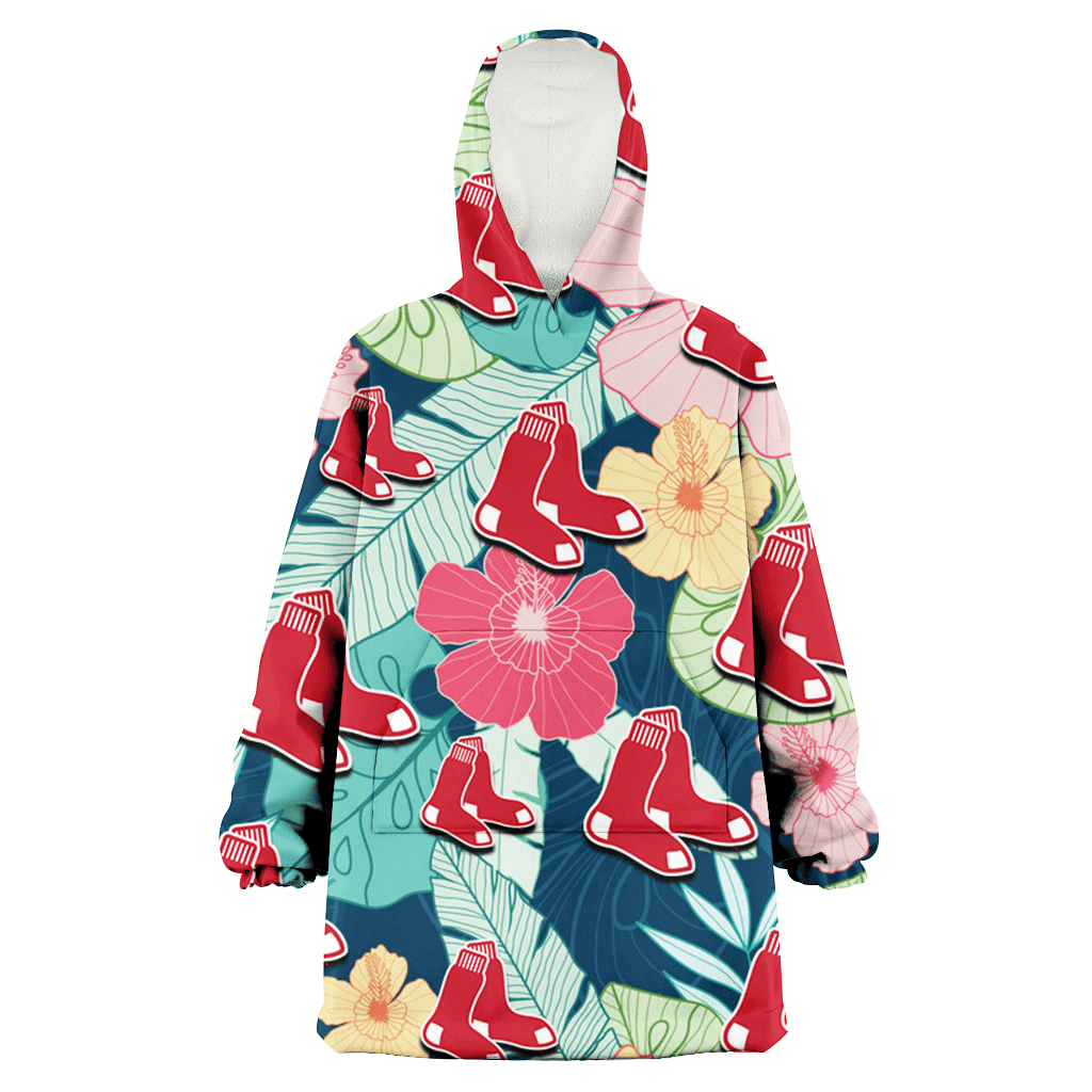 Boston Red Sox Colorful Sketch Hibiscus Dark Green Background 3D Printed Hoodie Blanket Snug Hoodie