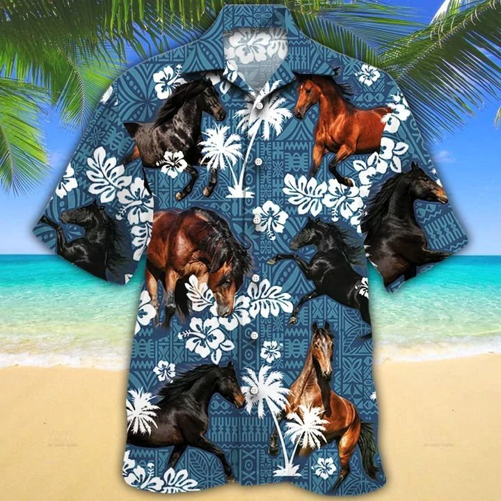 Morgan Horse Lovers Blue Tribal Hawaiian Shirt, Cow Hawaiian Shirts, Cow Aloha Shirt For Men, Hawaii Shirt Woman