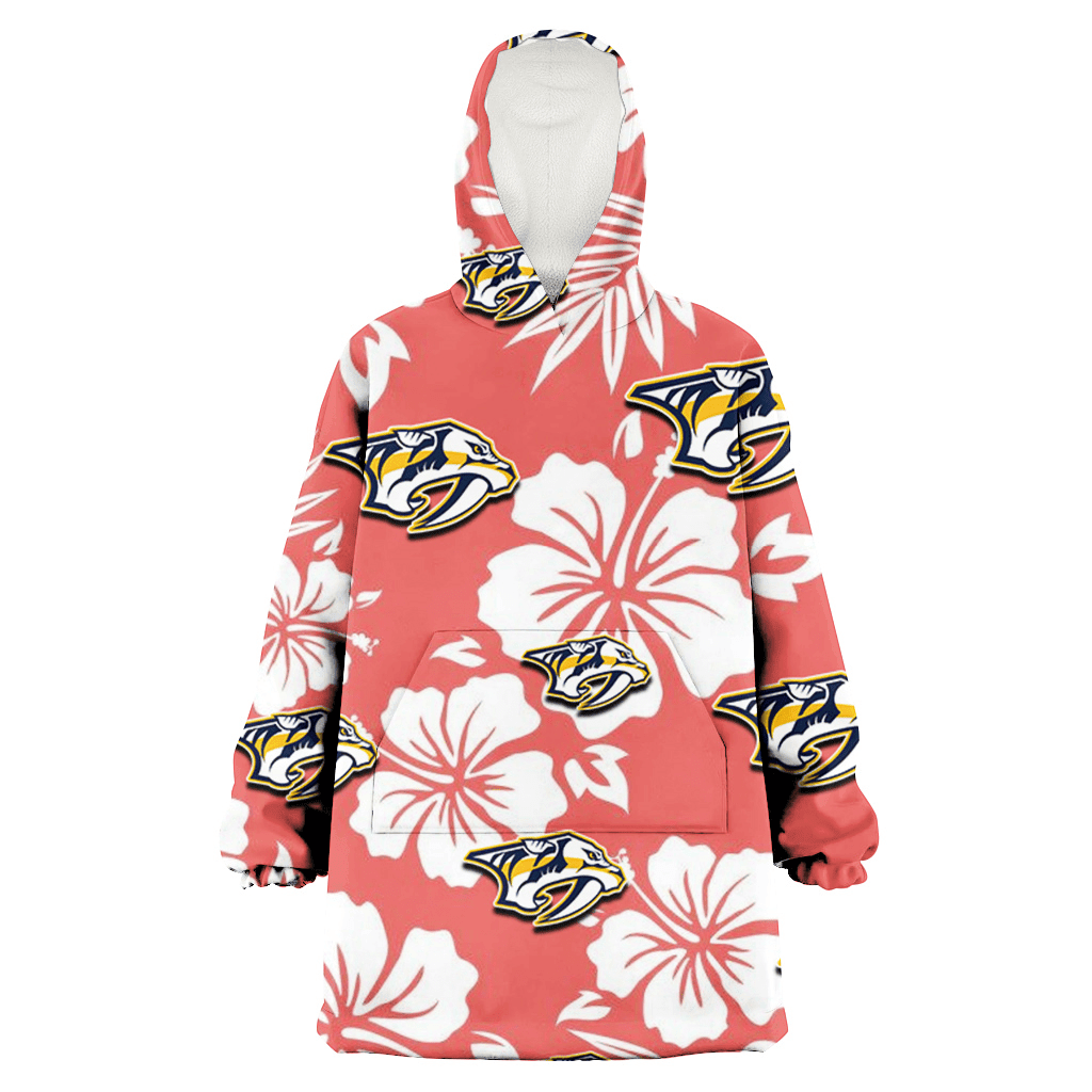 Nashville Predators White Hibiscus Salmon Background 3D Printed Hoodie Blanket Snug Hoodie