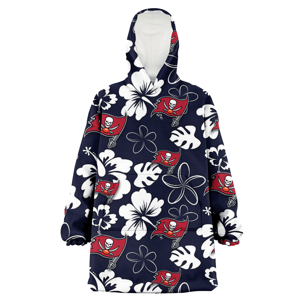 Tampa Bay Buccaneers White Hibiscus Sketch Porcelain Flower Navy Background 3D Printed Hoodie Blanket Snug Hoodie