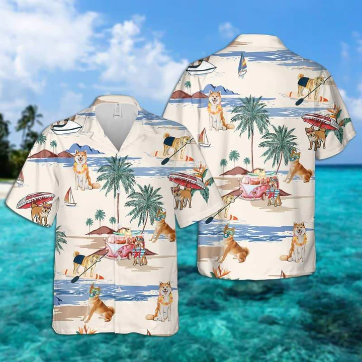 Shiba Inu Summer Beach Hawaiian Shirt, Hawaiian Shirts For Men Short Sleeve Aloha Beach Shirt