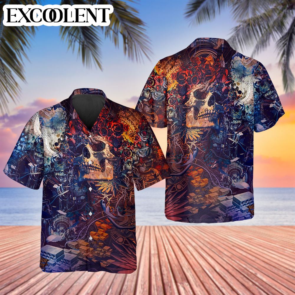 Floral Grateful Dead Halloween costume  Skull Hawaiian Shirt - Hawaiian Shirt For Men - Best Hawaiian Shirts