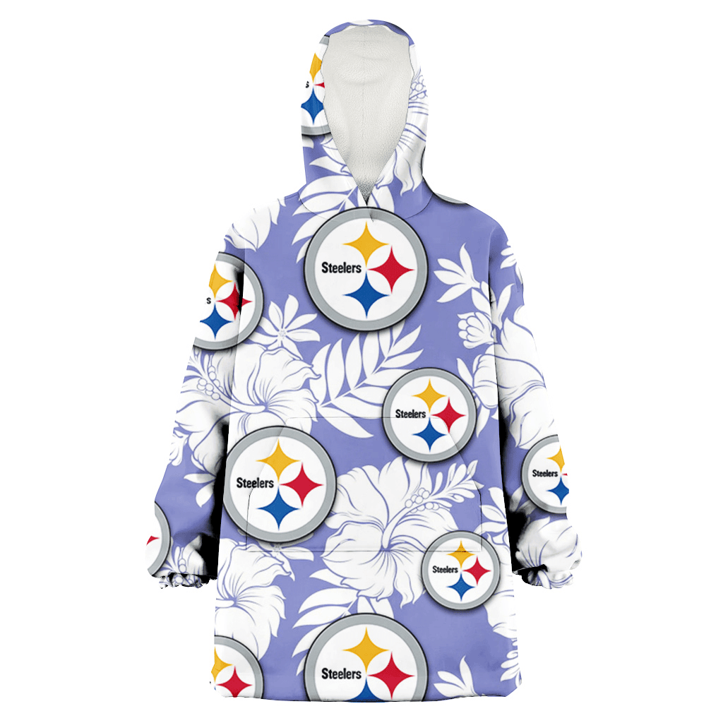 Pittsburgh Steelers White Hibiscus Light Purple Background 3D Printed Hoodie Blanket Snug Hoodie