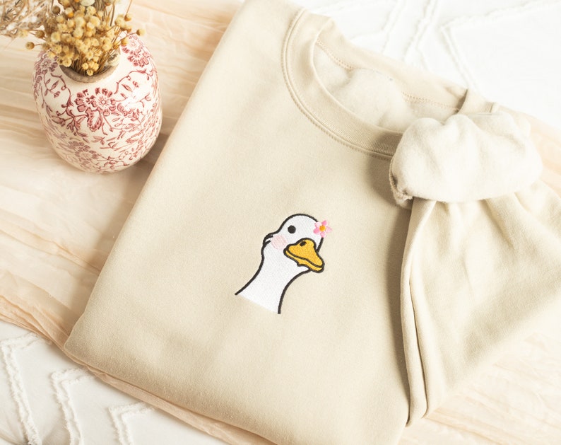 Embroidered Cute Duck Sweatshirt, Embroidered Duck Sweatshirt, Cute Sweatshirts for Women, Trendy Crewneck, Funny Gifts for Her