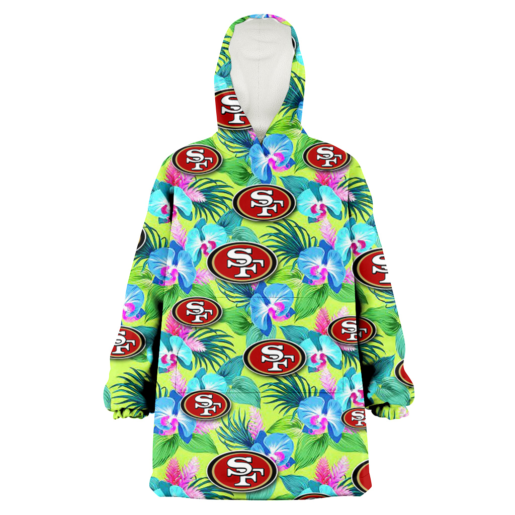 San Francisco 49ers Blue Orchid Green Pink Leaf Green Background 3D Printed Hoodie Blanket Snug Hoodie