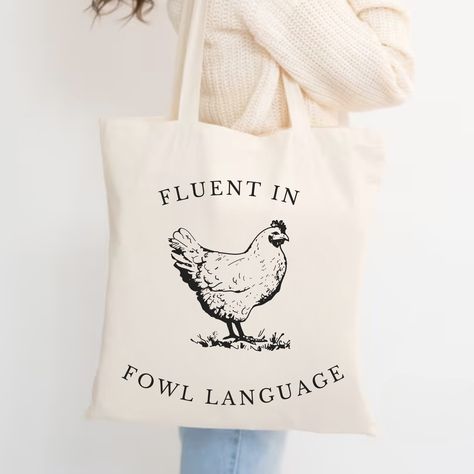 Chicken Tote Bag Fluent in Fowl Language, Funny Gift for Chicken Lover,Farmers Market Canvas Tote Bag, Canvas Tote Bags, Tote Bag Design, Tote Bag Idea