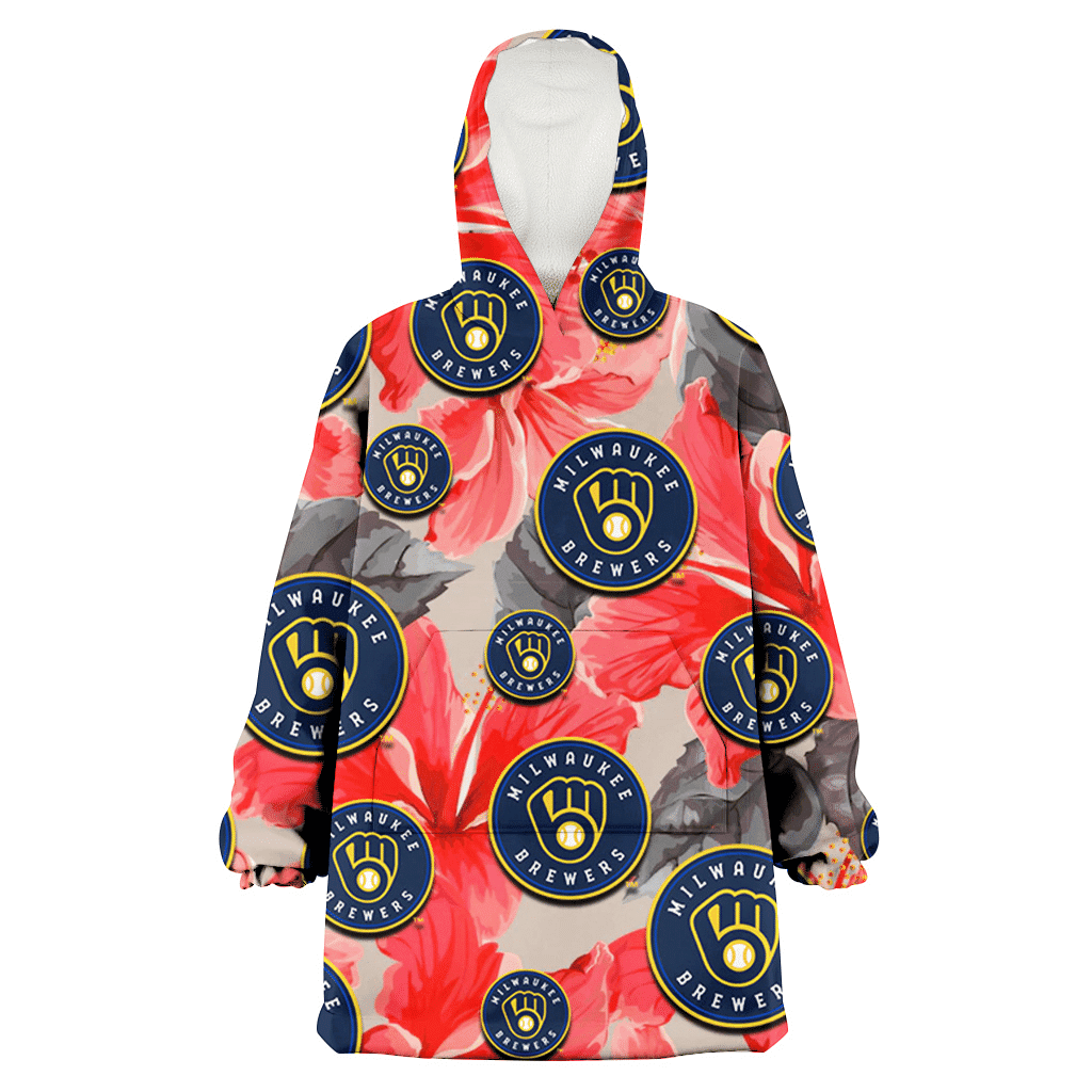 Milwaukee Brewers Red Hibiscus Gray Leaf Gainsboro Background 3D Printed Hoodie Blanket Snug Hoodie