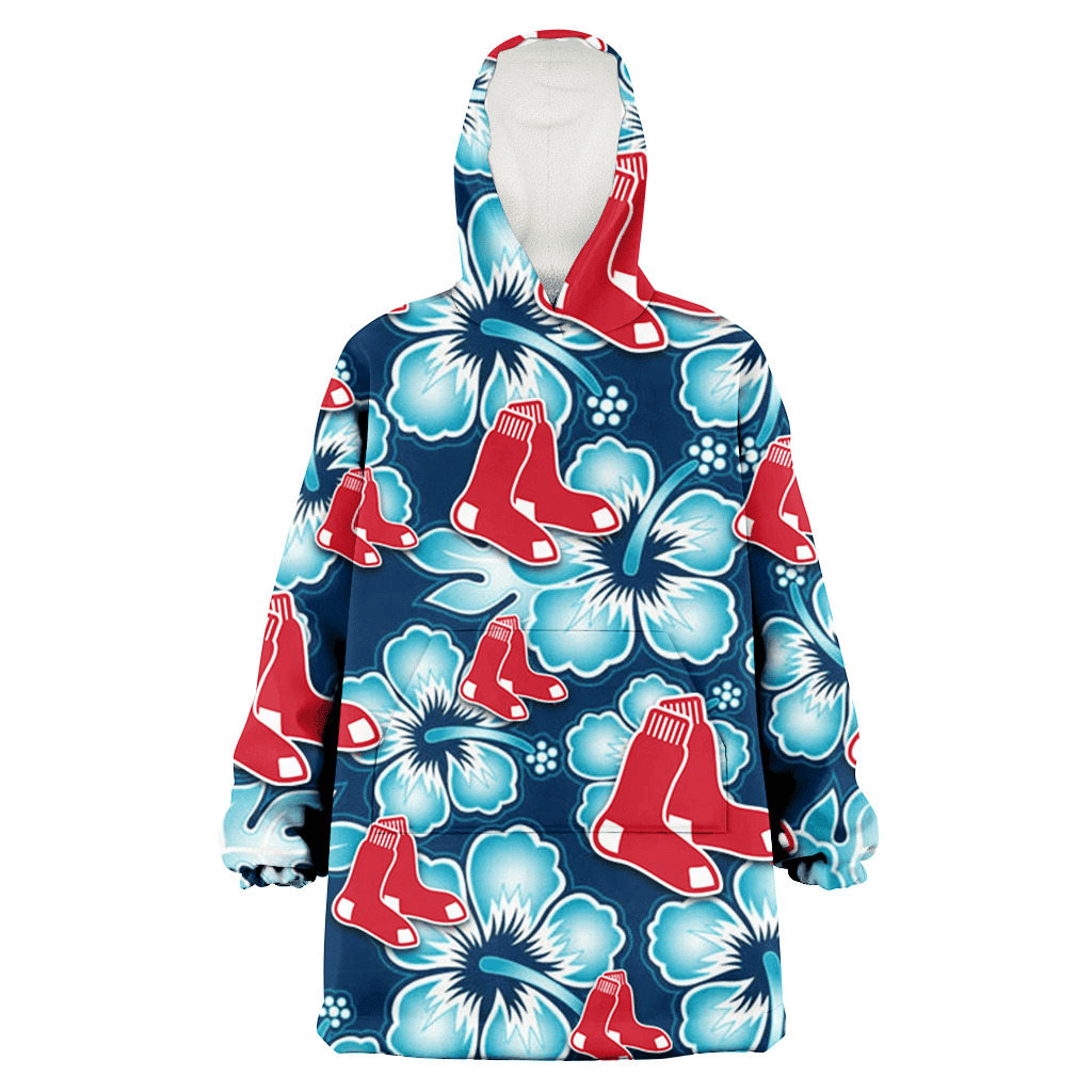 Boston Red Sox Dark Turquoise Hibiscus Navy Background 3D Printed Hoodie Blanket Snug Hoodie