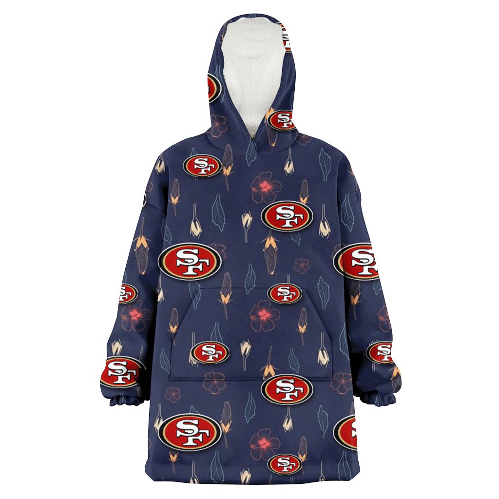 San Francisco 49ers Small Hibiscus Buds Navy Background 3D Printed Hoodie Blanket Snug Hoodie