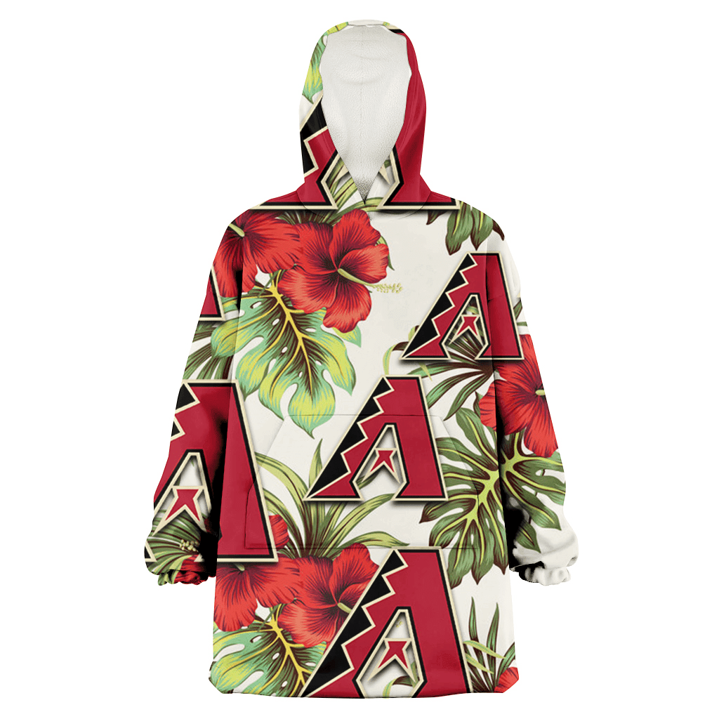 Arizona Diamondbacks Red Hibiscus Green Tropical Leaf Cream Background 3D Printed Hoodie Blanket Snug Hoodie