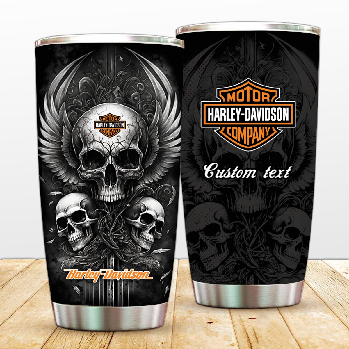 Fashion24Hs - Insulated Tumbler - Harley Davidson Skull Tumbler Personalized Name - Customize Logo Car Or Motor Model
