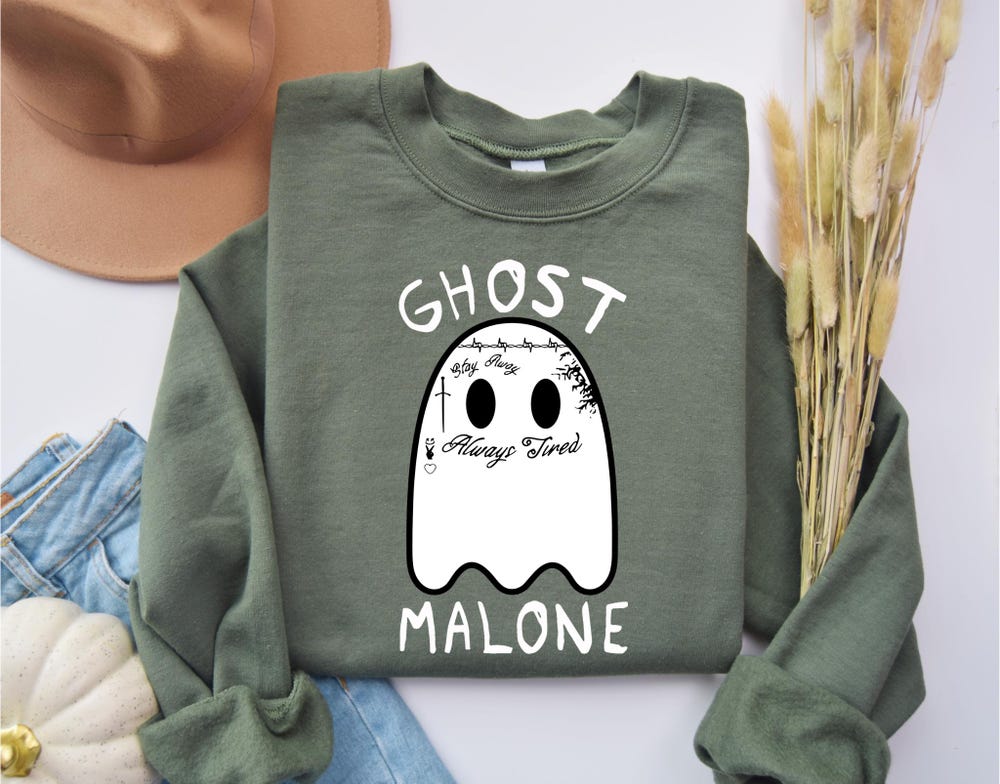 Ghost Malone Sweatshirt, Halloween Sweatshirt, Cute Ghost Sweat, Funny Halloween Crewneck,  trendy sweatshirt, halloween shirt, women tee  Ideas By BrunomarugsShop