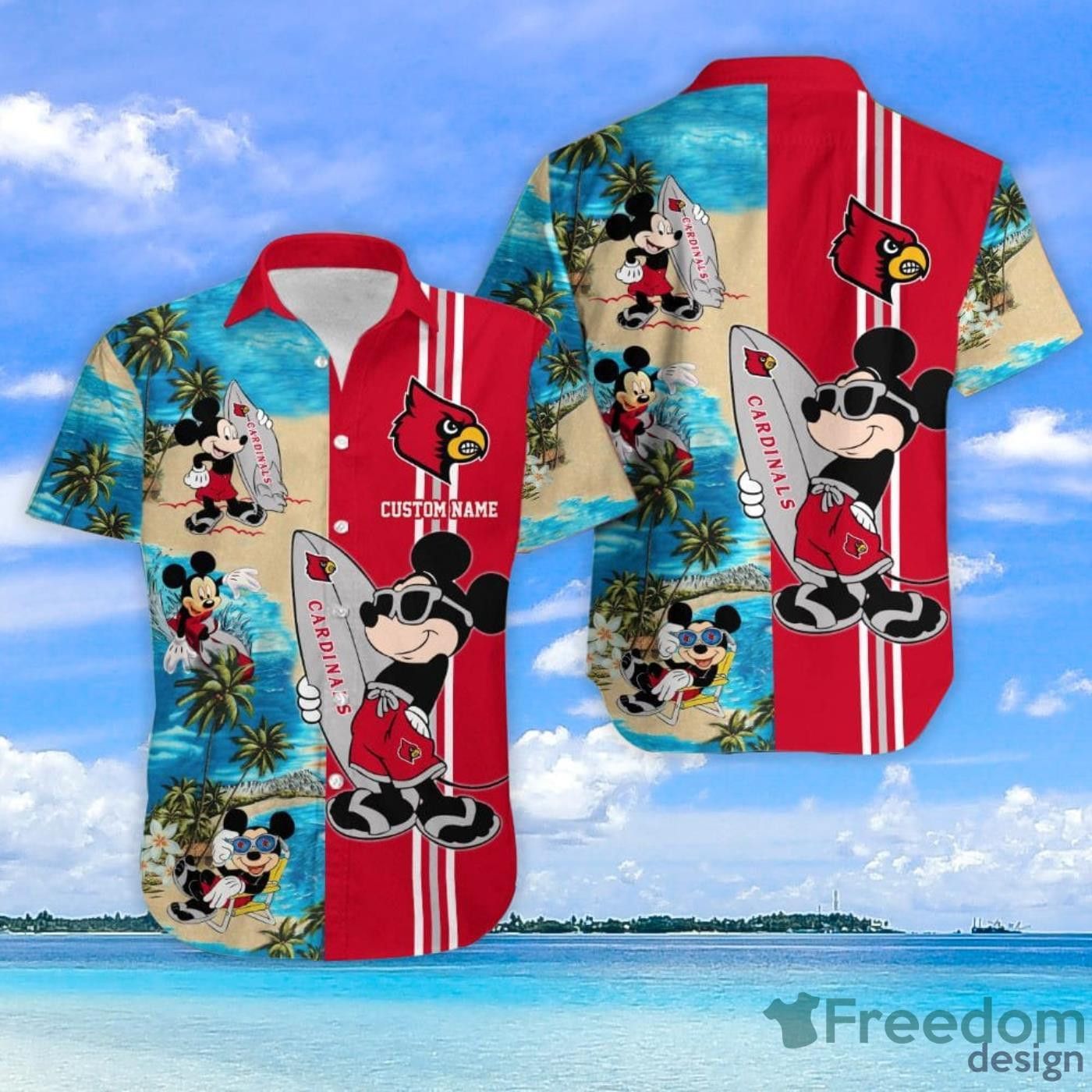 Ncaa Louisville Cardinals Custom Name Mickey Mouse Hawaiian Shirt