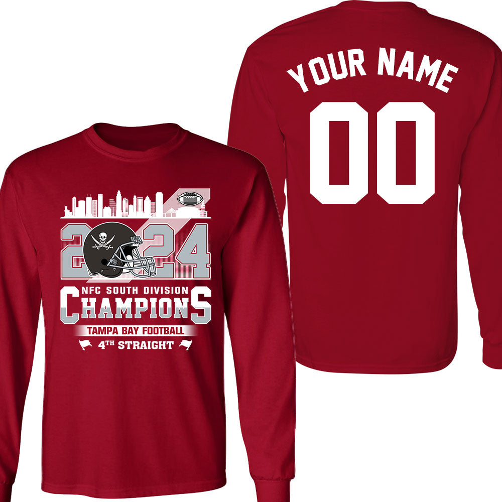 Tshirtcustom - Comfortable Long Sleeve - 2024 Tampa Bay Football Nfc South Division Champions Skyline Double Sided Long Sleeve Shirt - 2024 Nfc South Champs 2 Sided Custom Long Sleeve Shirts