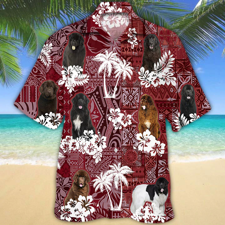 Newfoundland Hawaiian Shirt, Gift For Dog Lover Shirts, Men’S Hawaiian Shirt, Summer Hawaiian Aloha Shirt