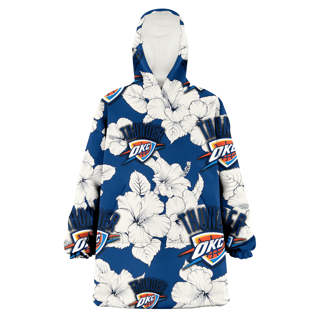 Oklahoma City Thunder White Big Hibiscus Blue Background 3D Printed Hoodie Blanket Snug Hoodie