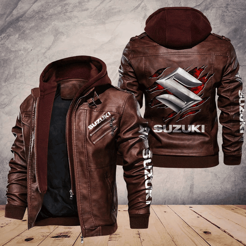 Suzuki Zip Leather Jacket With Hood