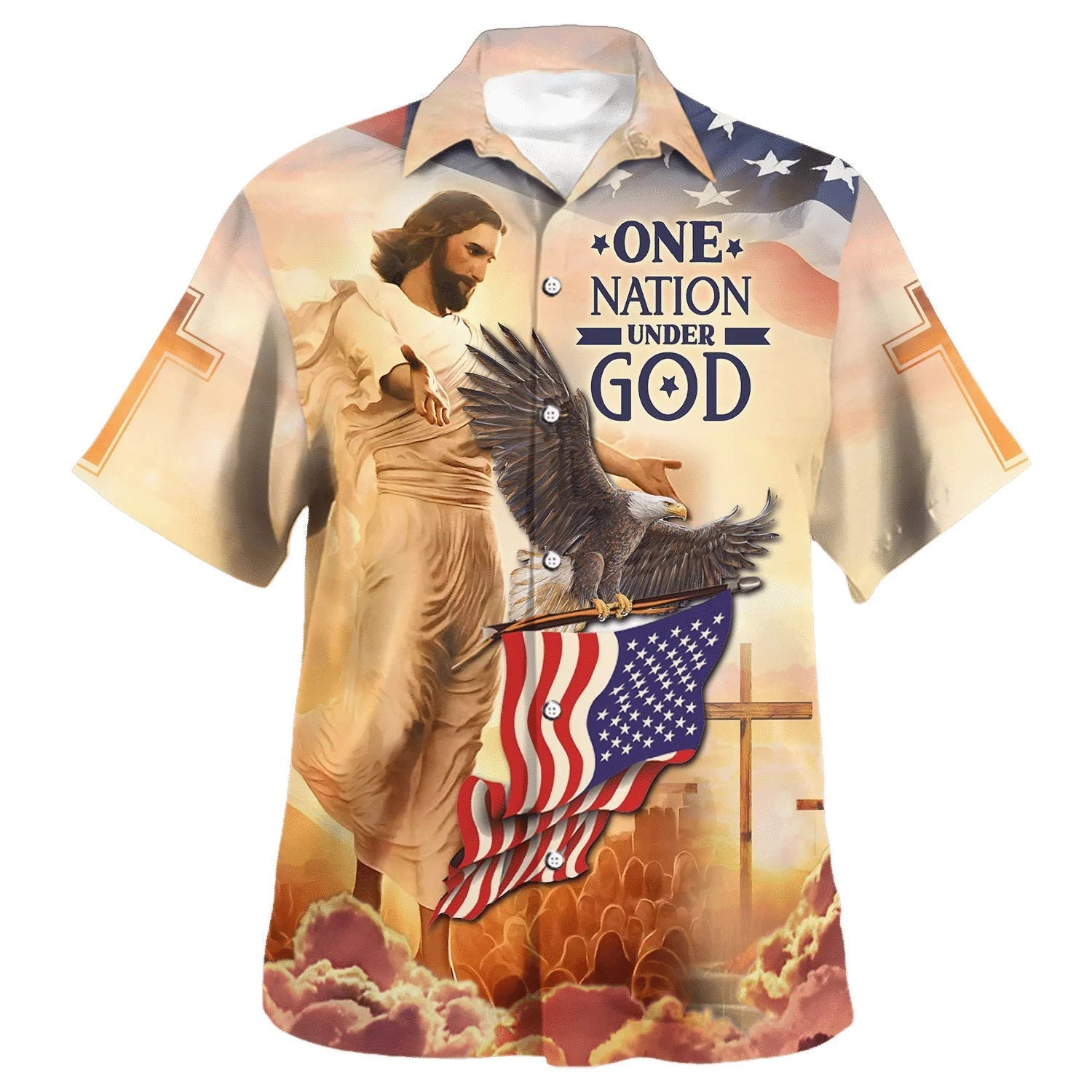 One Nation Under God Jesus Eagle Hawaiian Shirts For Men & Women – Christian Hawaiian Shirt – Hawaiian Summer Shirts