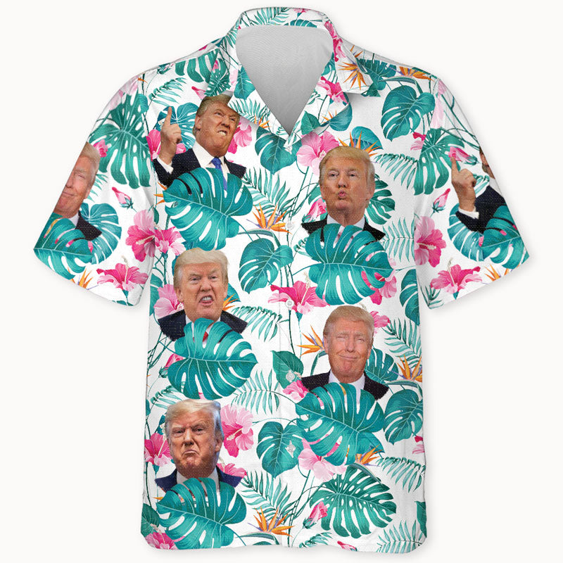 Protees - Printed T - Shirt - Custom Trump Face Hawaiian Shirt - Trump Homage Shirt - Personalized Hawaiian - Custom Photo