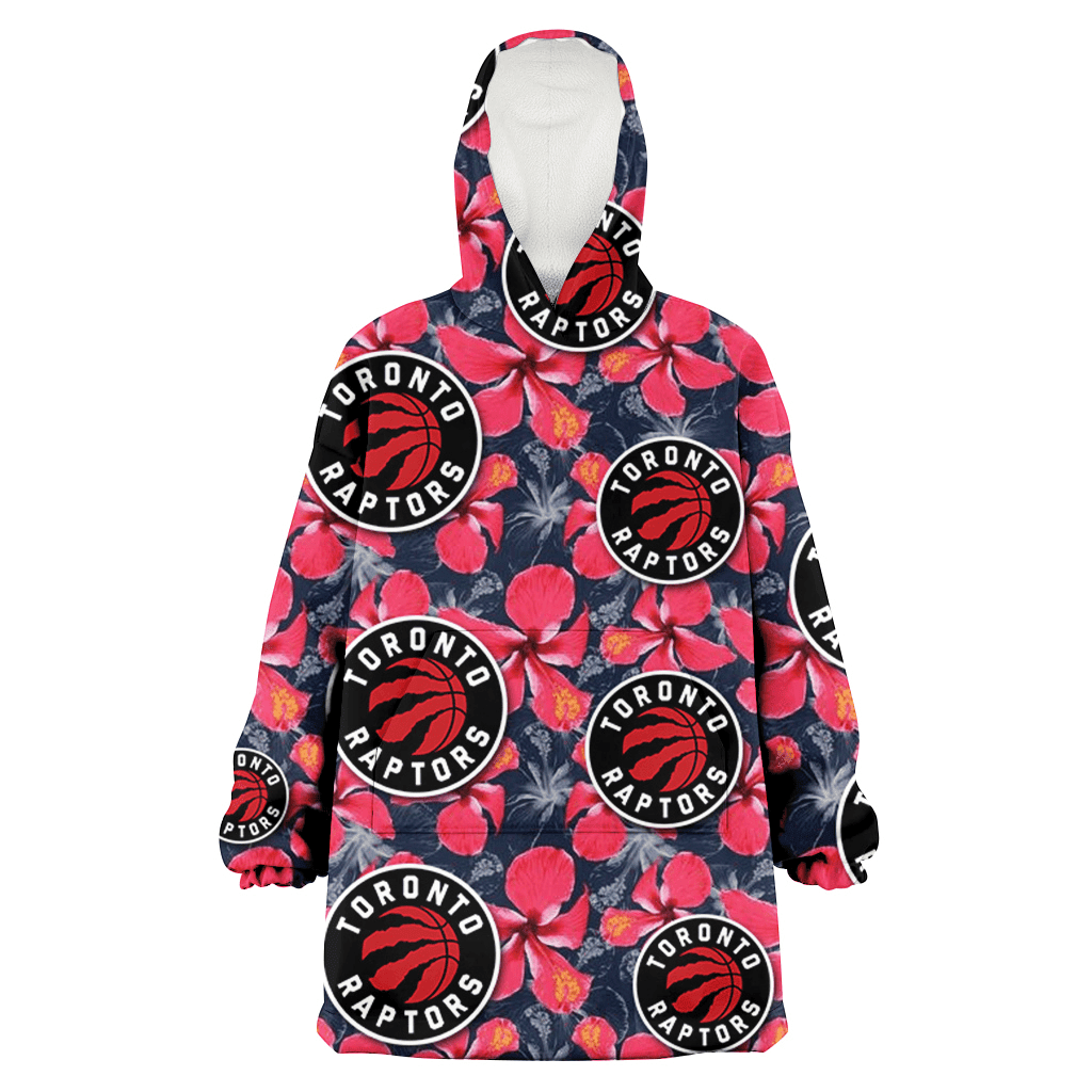 Toronto Raptors Red Hibiscus Dark Gray Background 3D Printed Hoodie Blanket Snug Hoodie