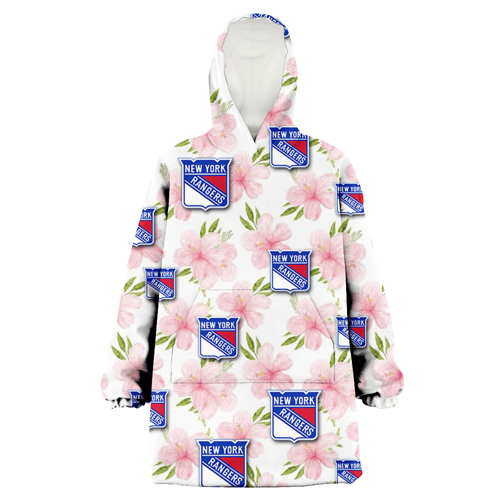 New York Rangers Light Pink Hibiscus White Background 3D Printed Hoodie Blanket Snug Hoodie