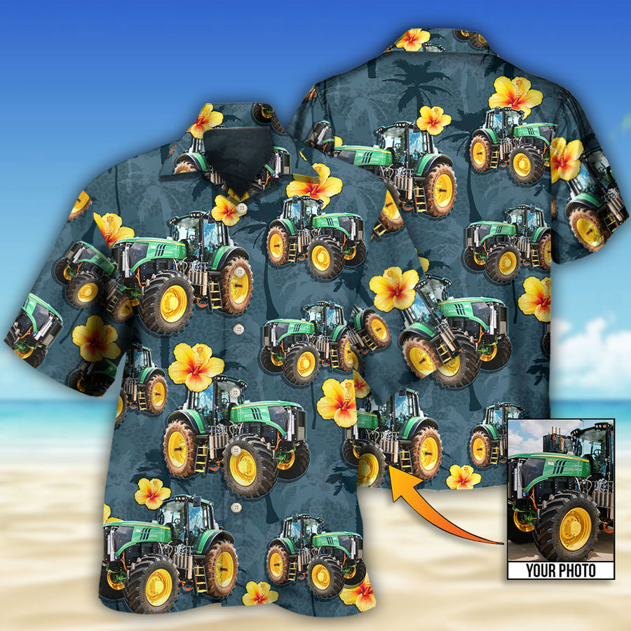 Tractor Lover Tropical Custom Photo Hawaiian Shirt, 3D All Over Print Shirt For Men Women, Personalized Hawaiian Shirt