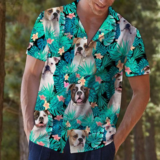 Hawaii Shirt – American Bulldog Dog Tropical Hawaiian Shirt – Button Down Short Sleeve Shirts For Men Women