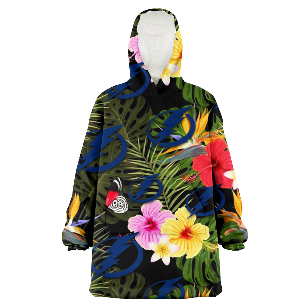 Tampa Bay Lightning Colorful Hibiscus Green Leaf Back Background 3D Printed Hoodie Blanket Snug Hoodie