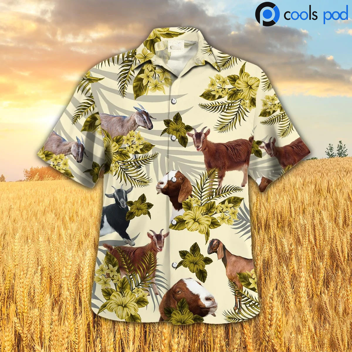 Goat Hibiscus Yellow Hawaiian Shirt, Goat Men Hawaiian Shirt, Goat Women Hawaiian Shirts