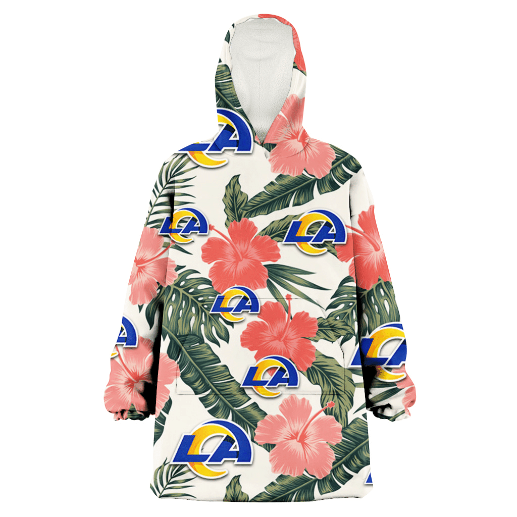 Los Angeles Rams Pink Coral Hibiscus Banana Leaf Beige Background 3D Printed Hoodie Blanket Snug Hoodie