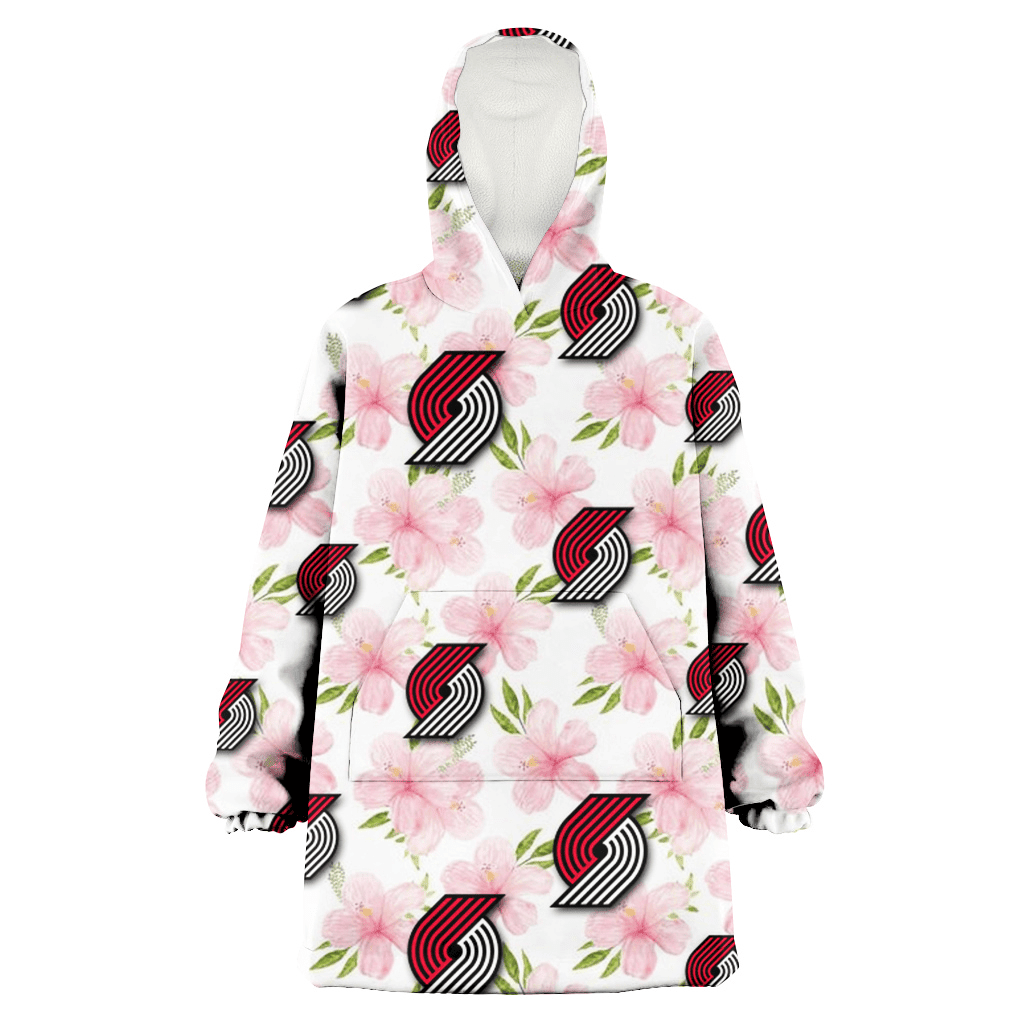 Portland Trail Blazers Light Pink Hibiscus White Background 3D Printed Hoodie Blanket Snug Hoodie