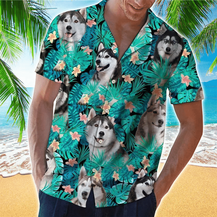 Siberian Husky Tropical 3D All Over Printed Hawaiian Shirt, Men’S Hawaiian Shirt