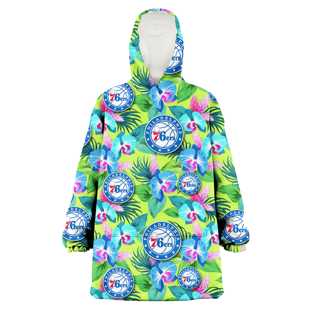 Philadelphia 76ers Blue Orchid Green Pink Leaf Green Background 3D Printed Hoodie Blanket Snug Hoodie