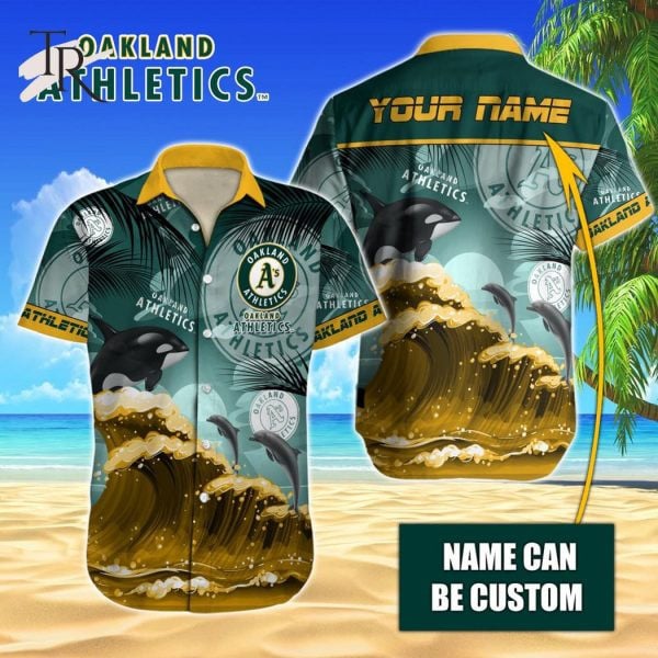 Custom Name Mlb Oakland Athletics Tropical Beach Whale 3D Hawaiian Shirt