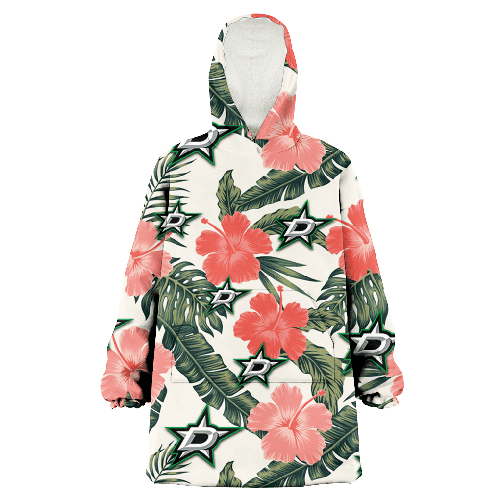 Dallas Stars Pink Coral Hibiscus Banana Leaf Beige Background 3D Printed Hoodie Blanket Snug Hoodie