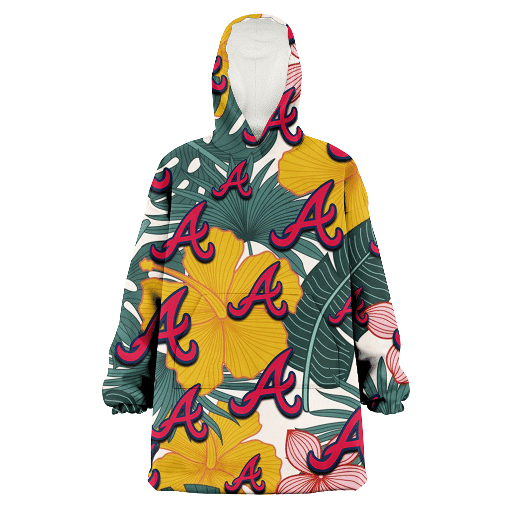 Atlanta Braves Yellow Hibiscus Green Banana Leaf Pink Porcelain Flower 3D Printed Hoodie Blanket Snug Hoodie