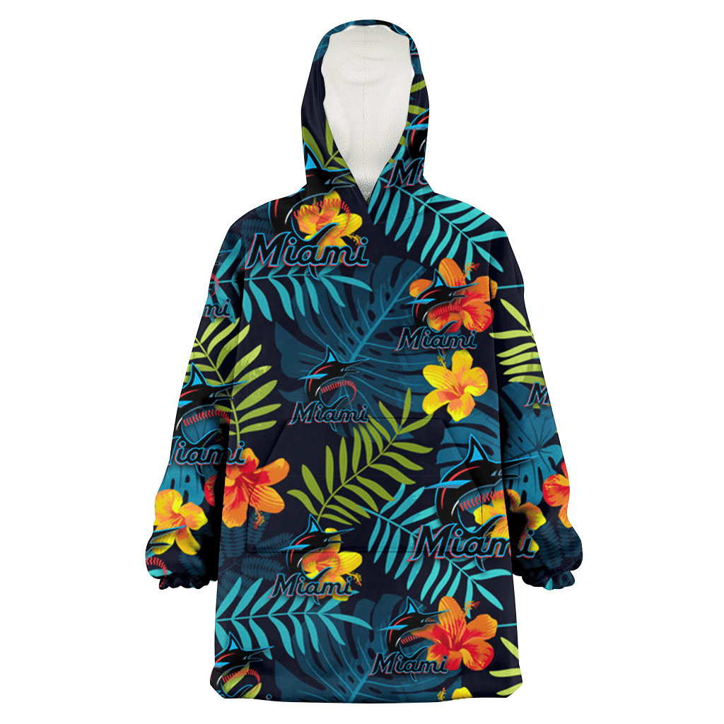 Miami Marlins Orange Yellow Green Leaf Black Background 3D Printed Hoodie Blanket Snug Hoodie